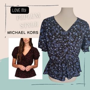 Michael Kors Peplum Royal Black Blue  Blouse